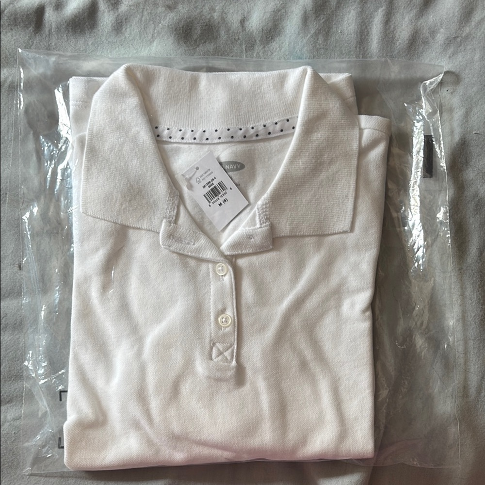 Old Navy White Long Sleeve Polo Shirt Soft Knit Classic